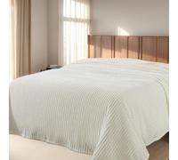 HOZY Plaid Couverture Polaire 220x240cm Crème Doux et Chaude - 350GSM Couverture de Lit 2 Personnes et Plaid Canapé Flanelle - Réversible Double Face