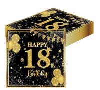 Hpbaggy 40 Pièces Serviette 18 Ans Anniversaire, Serviettes en Papier Jetables Motif Happy Birthday, Anniversaire 18 Ans pour Femme ou Homme, Couleur Noir et Or