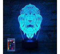 HPBN8 Ltd Créatif 3D Lion Nuit Lampe Art Déco Lampe Lumières LED Décoration Lampes Contrôle à distance 7/16 Couleurs Change Veilleuse USB Powered Enfants Cadeau Anniversaire Noël Cadeaux