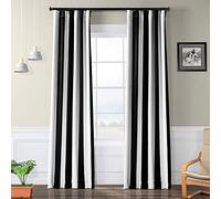 HPD Half Price Drapes BOCH-KC43-84 Rideau occultant à Rayures (1 Panneau), 127 x 213,4 cm, auvent Noir et Blanc Brouillard