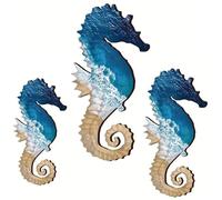 Hperu Décor d'hippocampe, 3 pièces, motif de plage, décor mural d'hippocampe, mur côtier en bois, 3 tailles de poisson pour maison, clôture maison plage