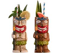 Hperu Lot de 2 tasses Tiki au design unique pour décoration de fête tropicale, verres à cocktail pour bar à la maison, style 1