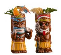 Hperu Lot de 2 tasses Tiki au design unique pour décoration de fête tropicale, verres à cocktail pour bar à domicile, style 2