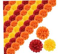 Hperu Marigold de Soie têtes Halloween Marigold Artificiel têtes de Fleur 60pcs 1,97 Pouce Couronne Muti-Couche Fausse Fleurs de souci de souci pour Halloween décor Orange Rouge Jaune Rouge