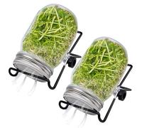 Hperu Pot de Germination, germoir de graines à Large Ouverture avec Couvercle en Maille, kit Culture germes avec Support, 16 oz, 2 Ensembles