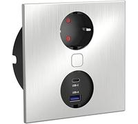 HPF Duplex-Q Prise encastrable 1 prise Schuko + chargeur USB en acier inoxydable