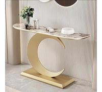 HPIRFYE Table Console Moderne pour Couloir en Pierre frittée, Table canapé créative avec Cadre géométrique en Fer forgé, idéale Salon, Hall ou entrée Multi-Usage(Brown+Gold,120cm)