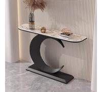 HPIRFYE Table Console Moderne pour Couloir en Pierre frittée, Table canapé créative avec Cadre géométrique en Fer forgé, idéale Salon, Hall ou entrée Multi-Usage(Brown+Black,120cm)