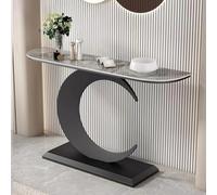 HPIRFYE Table Console Moderne pour Couloir en Pierre frittée, Table canapé créative avec Cadre géométrique en Fer forgé, idéale Salon, Hall ou entrée Multi-Usage(Gray+Black,80cm)