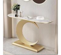 HPIRFYE Table Console Moderne pour Couloir en Pierre frittée, Table canapé créative avec Cadre géométrique en Fer forgé, idéale Salon, Hall ou entrée Multi-Usage(White+Gold,100cm)