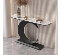 HPIRFYE Table Console Moderne pour Couloir en Pierre frittée, Table canapé créative avec Cadre géométrique en Fer forgé, idéale Salon, Hall ou entrée Multi-Usage(White+Black,120cm)
