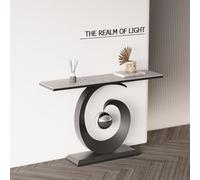 HPIRFYE Table D’entrée avec Plateau en Pierre, Console avec Cadre Métallique Créatif en Forme De C, Table Décorative Moderne, Montage Facile, pour Salon, Hall Ou Entrée(Gray+Black,120cm)