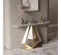 HPIRFYE Table D’entrée Moderne avec Plateau en Pierre, Console Décorative pour Hall avec Cadre Géométrique en Fer Forgé, Montage Facile, pour Salon Ou Entrée(Gray+Gold,100cm)