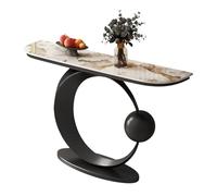 HPIRFYE Table d’entrée Moderne pour Couloir, Console en Pierre frittée, Cadre métallique en Forme de C avec Boule décorative, idéale pour Salon, Hall ou Foyer(Brown+Black,150cm)
