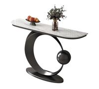 HPIRFYE Table d’entrée Moderne pour Couloir, Console en Pierre frittée, Cadre métallique en Forme de C avec Boule décorative, idéale pour Salon, Hall ou Foyer(White+Black,80cm)