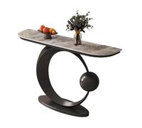 HPIRFYE Table d’entrée Moderne pour Couloir, Console en Pierre frittée, Cadre métallique en Forme de C avec Boule décorative, idéale pour Salon, Hall ou Foyer(Gray+Black,100cm)
