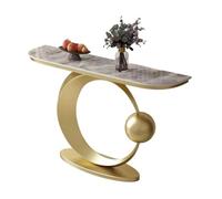 HPIRFYE Table d’entrée Moderne pour Couloir, Console en Pierre frittée, Cadre métallique en Forme de C avec Boule décorative, idéale pour Salon, Hall ou Foyer(Gray+Gold,80cm)