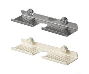 HpLive Étagère de salle de bain avec ventouse - 40 cm - Montage sans outils | Acier au carbone robuste, pour aspect noyer, résistant à la rouille, matériau durable, design moderne (blanc, 50 cm)