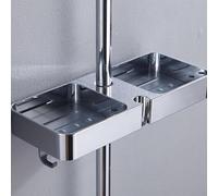 HpLive Étagère pour barres de douche, étagère de douche de grande capacité sans perçage, rangement des deux côtés et 8 crochets, étagère de salle de bain (argenté)