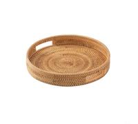 HpLive Plateau de service en rotin, rond, tissé à la main, avec poignées, panier de rangement rond pour cuisine, salon (25 cm)