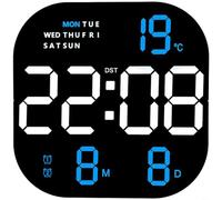 HpLive Réveil LED, horloge murale, horloge numérique, horloge murale numérique LED avec alarme, thermomètre, calendrier, affichage du jour de la semaine, luminosité réglable, télécommande, blanc bleu