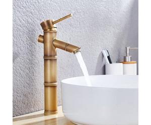 HpLive Robinet de Lavabo en Laiton Antique en Bambou Robinet de Lavabo avec Mitigeur à Levier Unique pour Eau Chaude et Froide pour Salle de Bain Cuisine (L)
