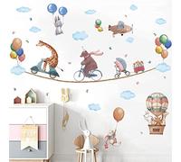 HPNIUB 40 pièces animaux autocollant mural chambre d'enfant couleur lumière,134x40cm,animaux chambre bébé stickers muraux,bricolage cirque girafe lapin autocollant mural pour garçon fille chambre