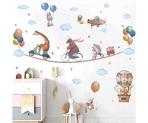 HPNIUB 40 pièces animaux autocollant mural chambre d'enfant couleur lumière,134x40cm,animaux chambre bébé stickers muraux,bricolage cirque girafe lapin autocollant mural pour garçon fille chambre