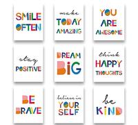 HPNIUB Lot de 9 impressions sur toile avec citations inspirantes pour enfants (20,3 x 25,4 cm) - Poster de motivation Be Kind pour chambre d'enfant ou chambre d'enfant - Décoration d'angle de lecture