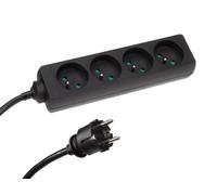HQ-Power Multiprise, 4 Prises avec Terre Type E, câble H05VV-F 3G1.5 de 1,5 m, fournie avec 1 Gaine thermorétractable (8 cm, Non rétractée) pour étiquetage, Noire, IP20, 16 A, 3680 W, Usage intérieur