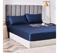 HQHYGM Drap-Housse Petit Double,Couvre-Lit en Soie de Coton d'une Seule pièce Drap de Protection de Matelas antidérapant-Bleu 1_120 cm x 200 cm * 45 cm
