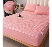 HQHYGM Protège-Matelas Épaissir Couvre-Matelas Épais Matelassé Linge De Lit Cousu Literie Imprimée Grand Drap De Lit sans Taie d'oreiller, Rose, 150x200x25cm
