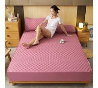 HQHYGM Taie d'oreiller Protège-Matelas, Couvre-Matelas épais matelassé en Coton Agit comme Un Drap-Housse et Un Couvre-lit Lits adaptés, Rose Vif, Taie d'oreiller 48x74cmx2