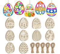 HQRKOTM Breloques Pâques 2026 en bois lot de 30 pour enfants œufs lapins fleurs à peindre pendentifs DIY créatifs