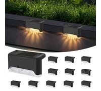 Hqynss Lot de 12 Lampes Solaires Extérieures - Lampes Solaires d'Escalier - Étanche IP65 - LED Extérieures pour Marches, Clôture, Cour, Terrasse, Jardin, Piscine et Allée (Noir, Blanc Chaud)