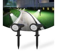 Hqynss Lot de 2 lampes solaires d'extérieur à DEL 6500 K, 3 modes, IP65, étanches, à énergie solaire, projecteurs solaires pour cour, allée, allée, paysage, blanc froid