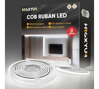 HRGXYUN 230V COB Ruban LED Extérieur, 240 LEDs IP67 Etanche Autocollant, Bande LED 900LM Sans Transformateur Flexible Découpable pour Chambre, Cuisine, Exterieur Décoration, 6500K Blanc froid, 3m