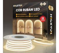 HRGXYUN 230V COB Ruban LED Extérieur, 240 LEDs IP67 Etanche Autocollant, Bande LED 900LM Sans Transformateur Flexible Découpable pour Chambre, Cuisine, Exterieur Décoration, 4000K Blanc neutre, 15m