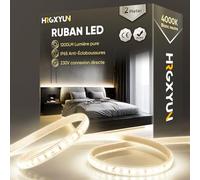 HRGXYUN 230V Ruban LED Extérieur, SMD 2835 IP65 Etanche, Bande LED Transparent 1200LM Sans Transformateur Flexible Découpable pour Chambre, Cuisine, Exterieur Décoration, 4000K Blanc neutre, 2m