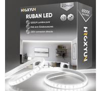 HRGXYUN 230V Ruban LED Extérieur, SMD 2835 IP65 Etanche, Bande LED Transparent 1200LM Sans Transformateur Flexible Découpable pour Chambre, Cuisine, Exterieur Décoration, 6500K Blanc froid, 20m