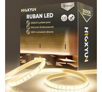 HRGXYUN 230V Ruban LED Extérieur, SMD 2835 IP65 Etanche, Bande LED Transparent 1200LM Sans Transformateur Flexible Découpable pour Chambre, Cuisine, Exterieur Décoration, 3000K Blanc chaud, 5m