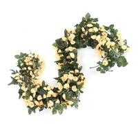 Hrlace Lot de 2 guirlandes de roses artificielles en soie à suspendre - Vintage - Pour mariage, cérémonie d'arc, jardin, fête - Champagne - 69 fleurs/rayures