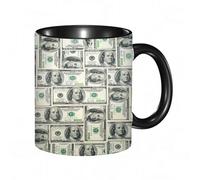 HRRASFAZF Tasse à Café | Tasse Céramique Fine | Cadeau Original | 330ml | Mug avec Anse | Cadeau Original pour Homme et Femme | Contexte monétaire Billets en dollars Une pile de billets de cent dolla