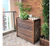 HRXQ Marron Bois Massif Cache Climatiseur Exterieur pour Unité Extérieure, Rétro Marron Climatisation Cadre Décoratif pour Climatiseur Support pour Plantes Et Fleurs(Small-85x35x75cm)