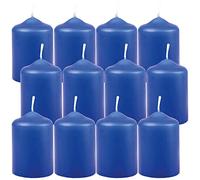 HS Candle Bougies en cire, bougies pilier Bleu Ø4cm x 6cm (12 pièces) Diamètre de lumignon, en plusieurs couleurs - Fabriqué dans l'UE - Bougies en bloc - Cire