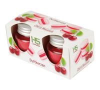 HS Candle Lot de 2 bougies parfumées en verre à cerise macaron avec couvercle, durée de combustion d'environ 7 heures, Ø 6 cm, parfum d'ambiance comme cadeau, bougie décorative