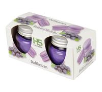 HS Candle Lot de 2 bougies parfumées en verre à macaron avec couvercle Durée de combustion : env. 7 heures Hauteur : 5 cm Diamètre : 6 cm