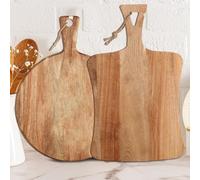 Hsei Lot de 2 planches à découper en bois avec poignée pour charcuterie | Planches de service décoratives en acacia, plateau à pizza et à fromage pour cuisine, viande, pain, steak, ronde