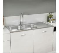 HSF®Évier de cuisine à - 2 bacs - Résistance à la chaleur jusqu'à 280 ° C - évier argenté 1200x500x155 mm inox cvk94898
