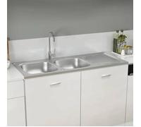HSF®Évier de cuisine à - 2 bacs - Résistance à la chaleur jusqu'à 280 ° C - évier argenté 1200x600x155 mm inox cvk98951
